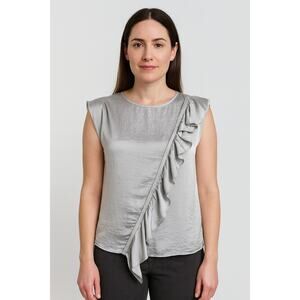 A.N.A Silver Sleeveless Blouse Women’s Medium Ruffle Detail EUC